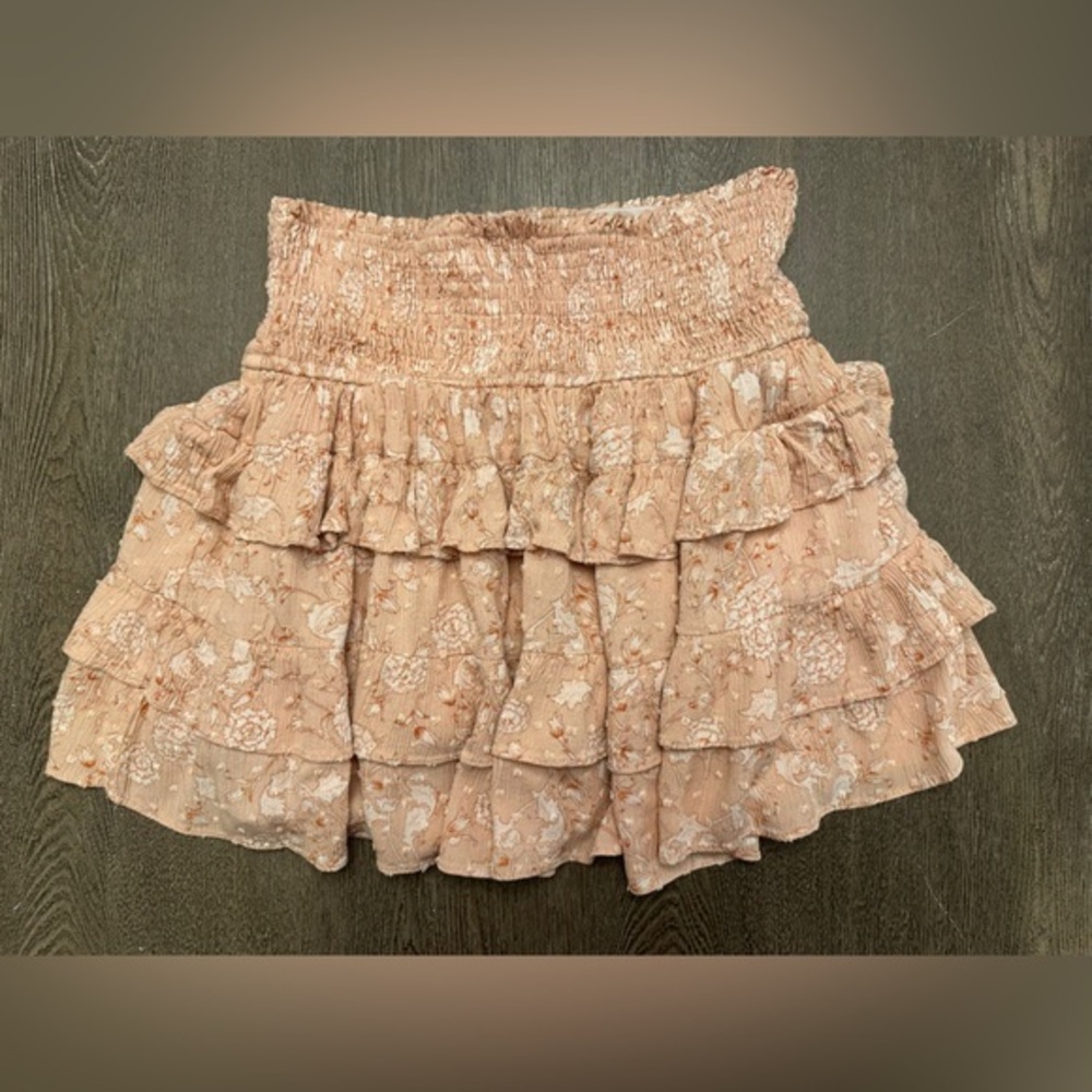 THE IMPECCABLE PIG PEACH LAYERED OLIVACEOUS FLORAL MINISKIRT - Size M SKU:221
